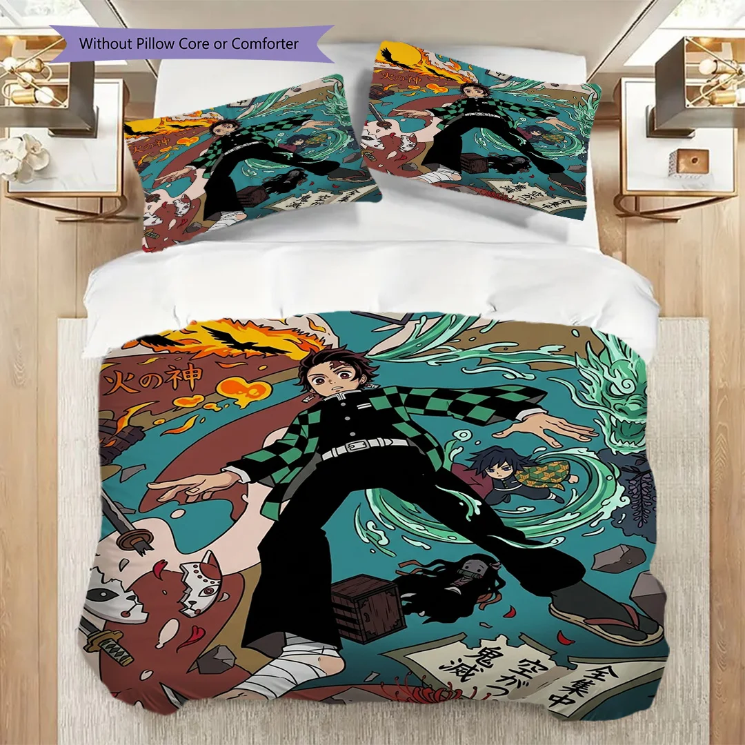 Demon Slayer Fan Exclusive Printed Duvet Cover Set & Pillowcase Daily Bedroom Bedding-kwq325