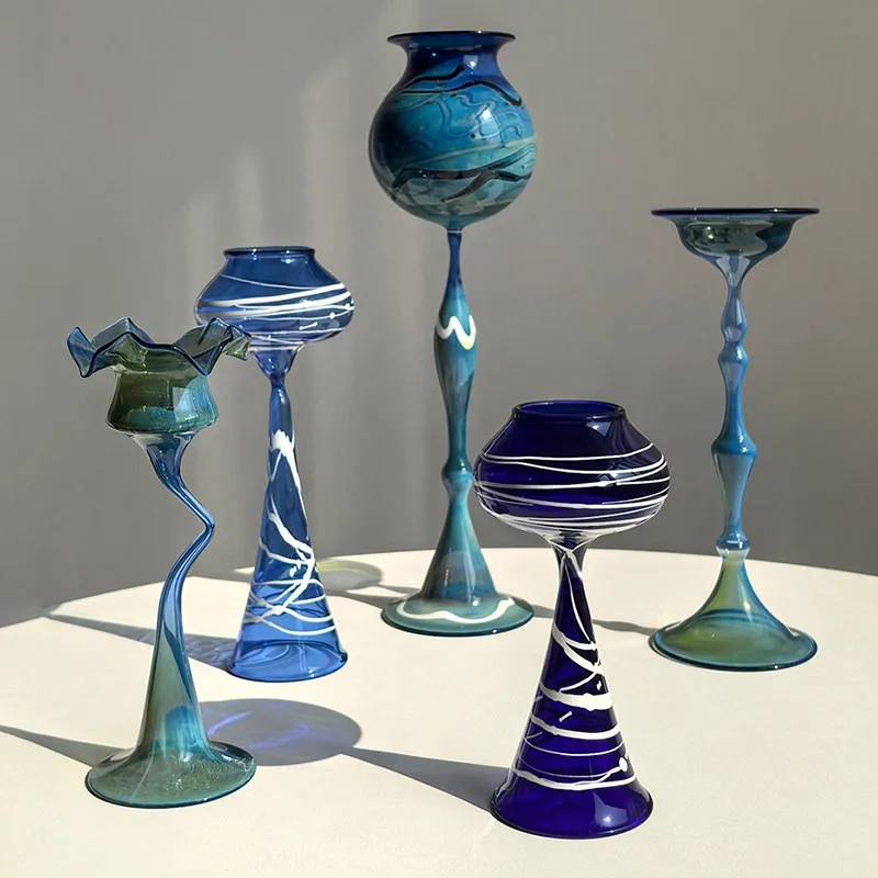 

Color Handmade Art Glass Aromatherapy Tall Candle Holder Desktop Light Luxury Niche Decorative Ornament Candle Holders