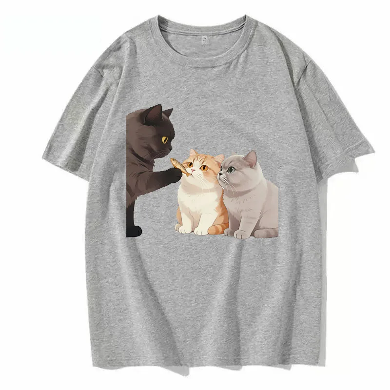 لطيف الكرتون القطط طباعة فضفاض تي شيرت المرأة 2026 صيف جديد قصير الأكمام قاعدة تيز موضة عادية س الرقبة تي شيرت الشارع الشهير