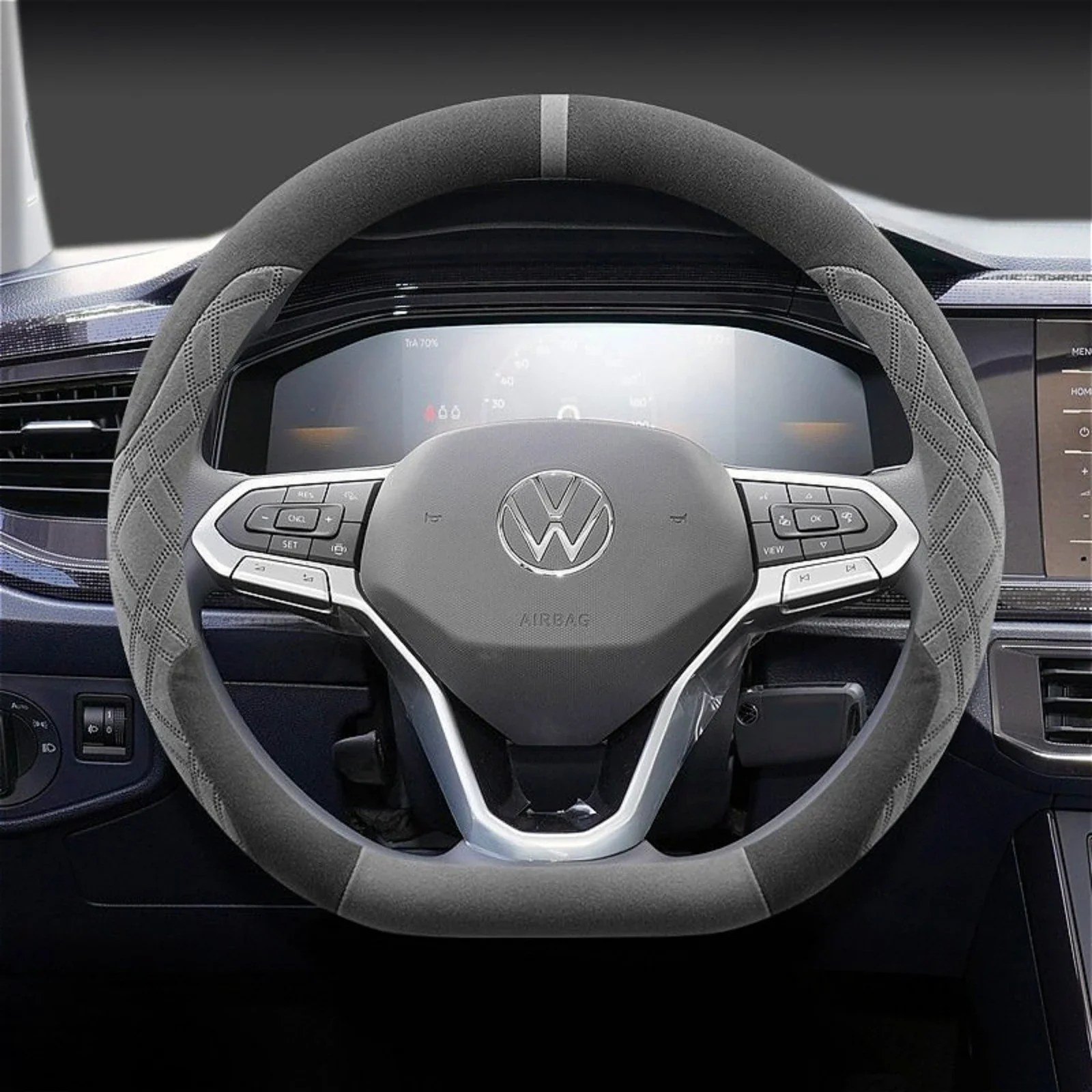 Premium Suede Steering Cover For VOLKSWAGEN Tiguan Golf Passat Polo Atlas Taos ID.3 ID.4 ID.7 15 Inch Sporty Car Accessories