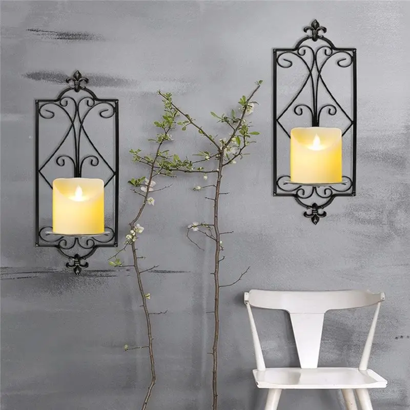 A20I Decorative Black Scrolled Ivy Metal Tea Light Candle Holder Hanging Wall Sconce, Tealight