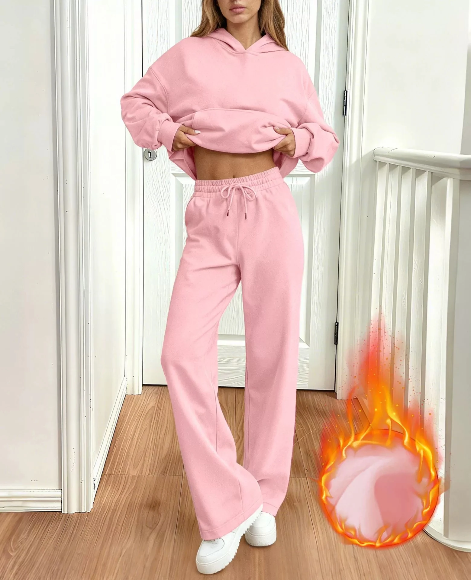 

Winter New Simple Solid Color Pants Sets Women Casual Sporty Style Hooded Sweatshirt Trousers Two Piece Set Female Streetwear