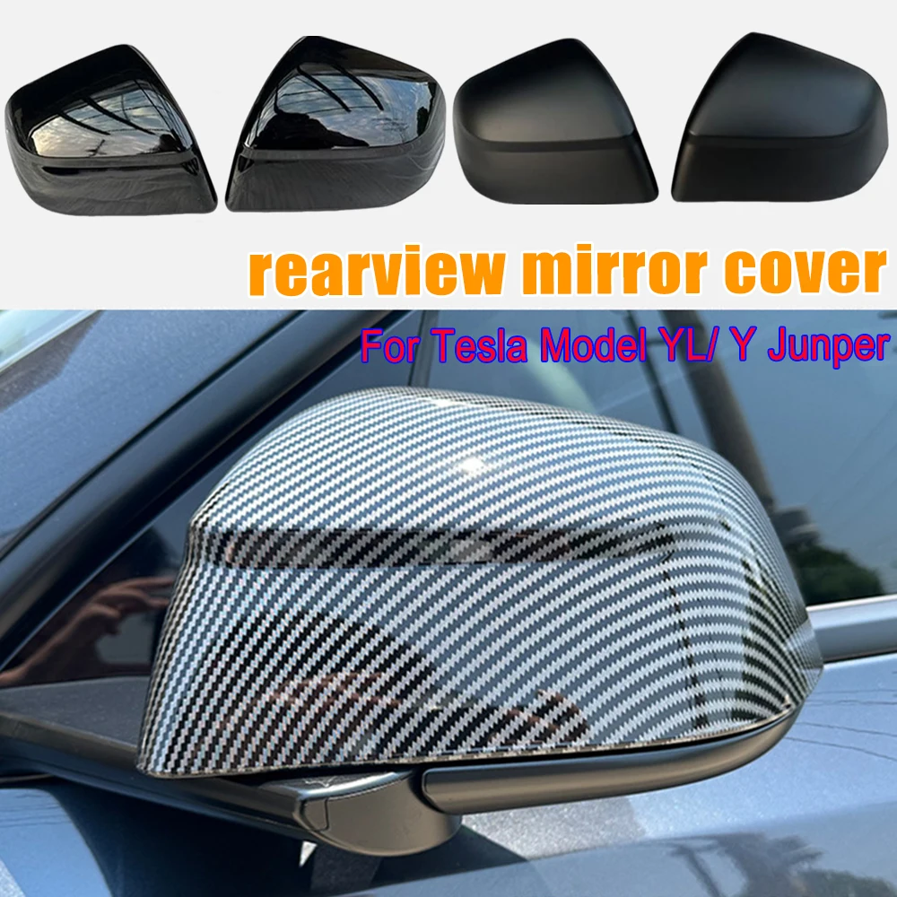 2PCS ABS Carbon Fiber Black Rearview Mirror Cover for Tesla Model Y Juniper / YL No Damage Install Protective Trim