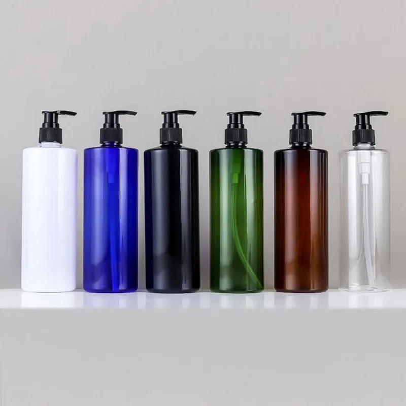 

100Pcs 200/250/500ml Shampoo Shower Gel Hand Wash Bottles Colored Glossy Empty Plastic Soap Dispenser Bottle with Black Pump Cap