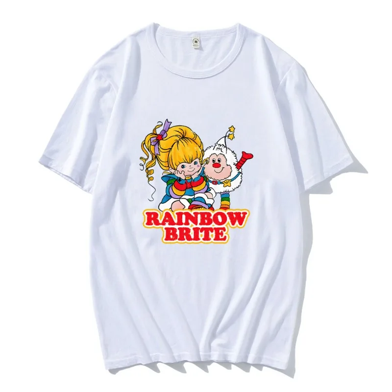Camisetas Vintage de verano con estampado de dibujos animados de Rainbow Brite, camiseta bonita para primavera, Camiseta de algodón puro con cuello redondo para mujer, Camisetas