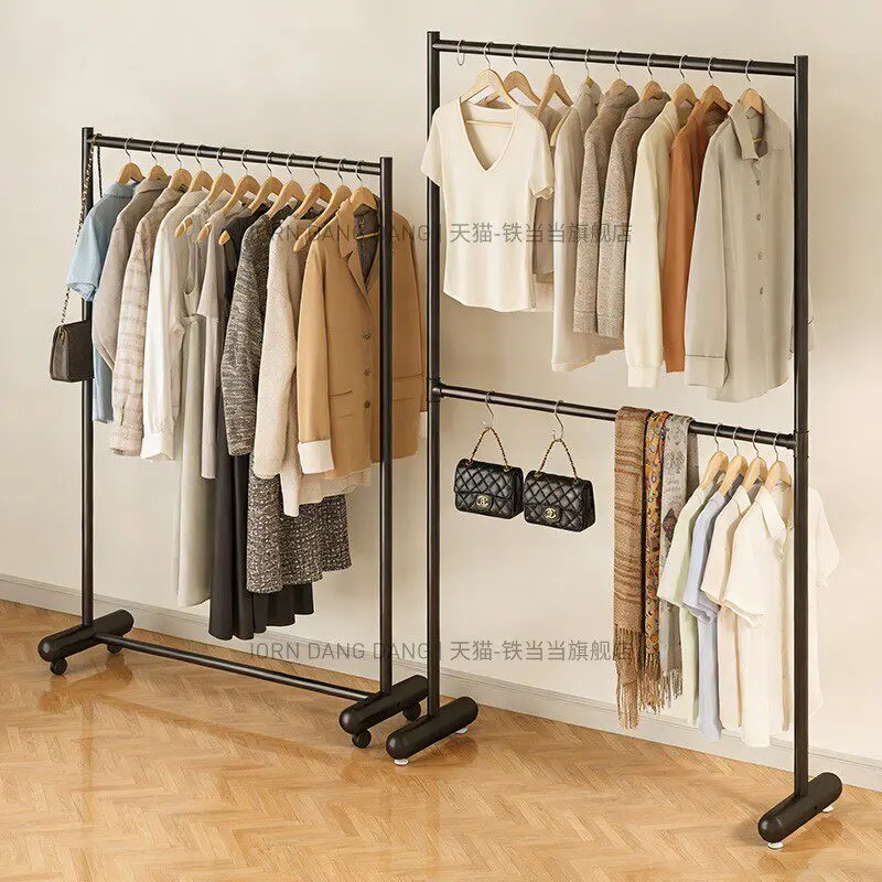 Simple three-layer clothing store floor-to-ceiling coat rack floor-to-ceiling bold clothes hanging rod black wrought iron liftin