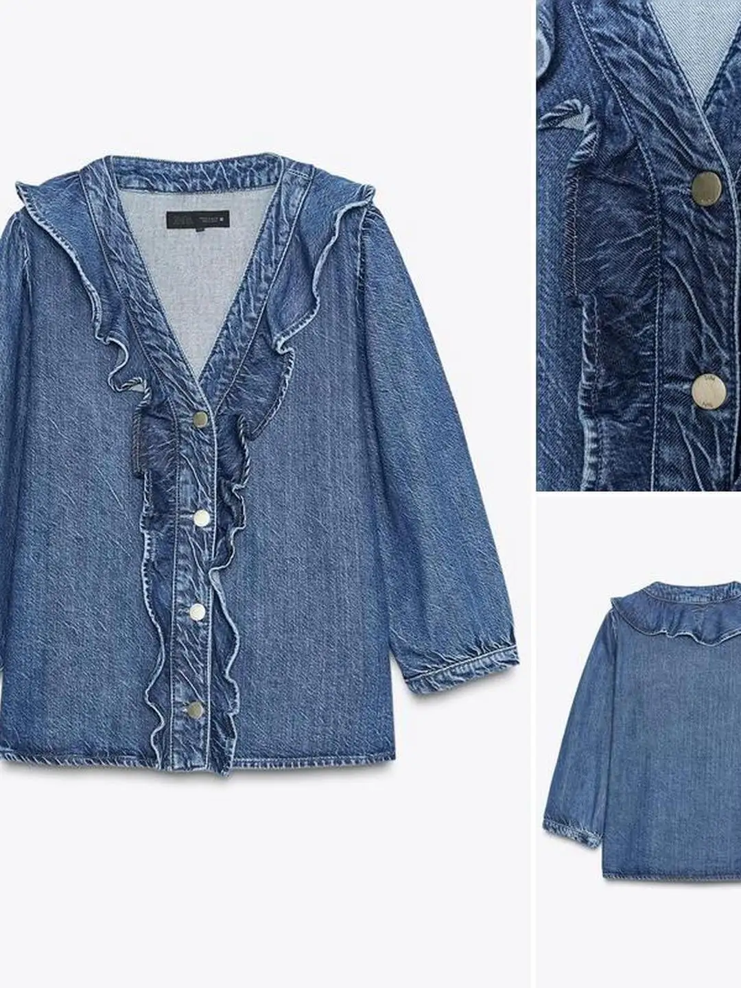 الفرنسية Sle Long Sve V-Ne زر إغلاق الدنيم irt الطبقات طوق تصميم العمل مستودع ip جديد الخريف... #1