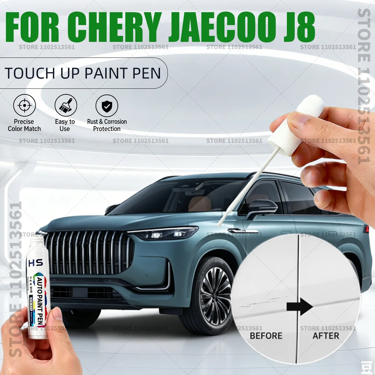 For CHERY Jaecoo J8 Car Paint Repair Pen Restores Original Factory Paint Finish moon ink black Xibai white azure blue cloud grey