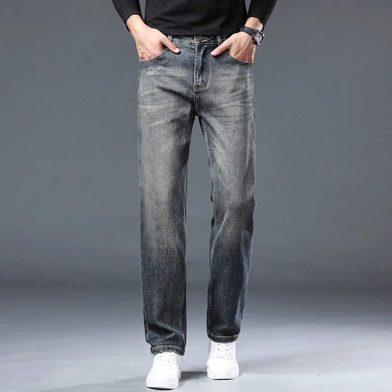 2024 fall new high-end European goods nostalgia retro jeans men's straight Korean tide elastic men's pants