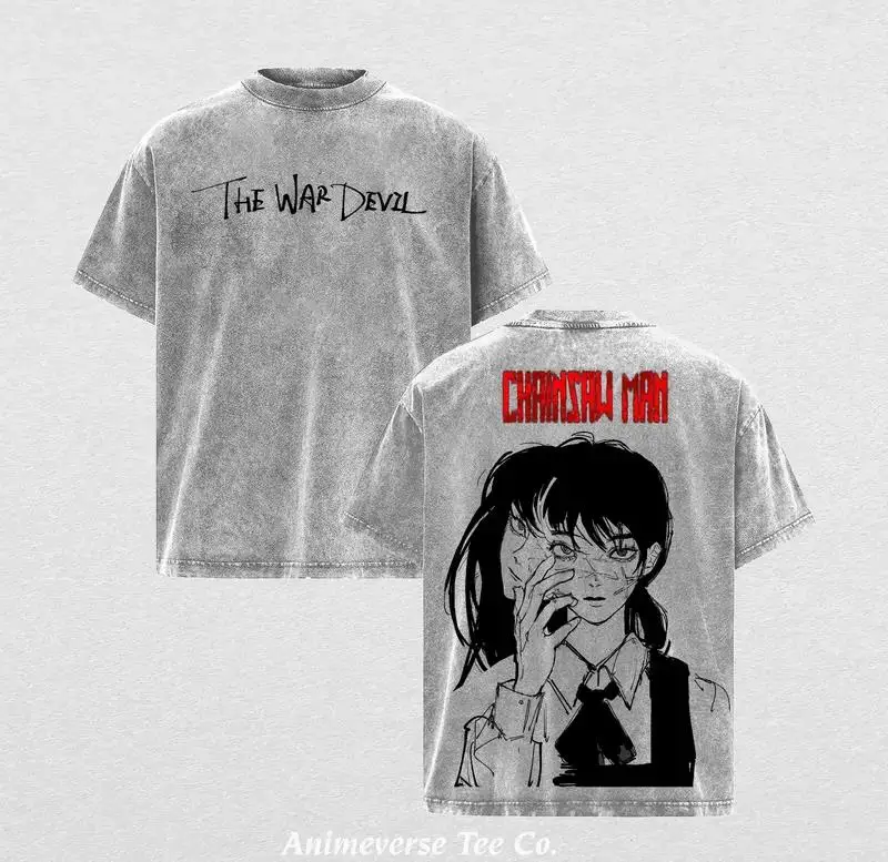 Hot Anime Chainsaw Man Mitaka Asa Clothing Men Women Casual Tshirts Washed Cotton Tee Retro Oversized T-shirt Harajuku T Shirt