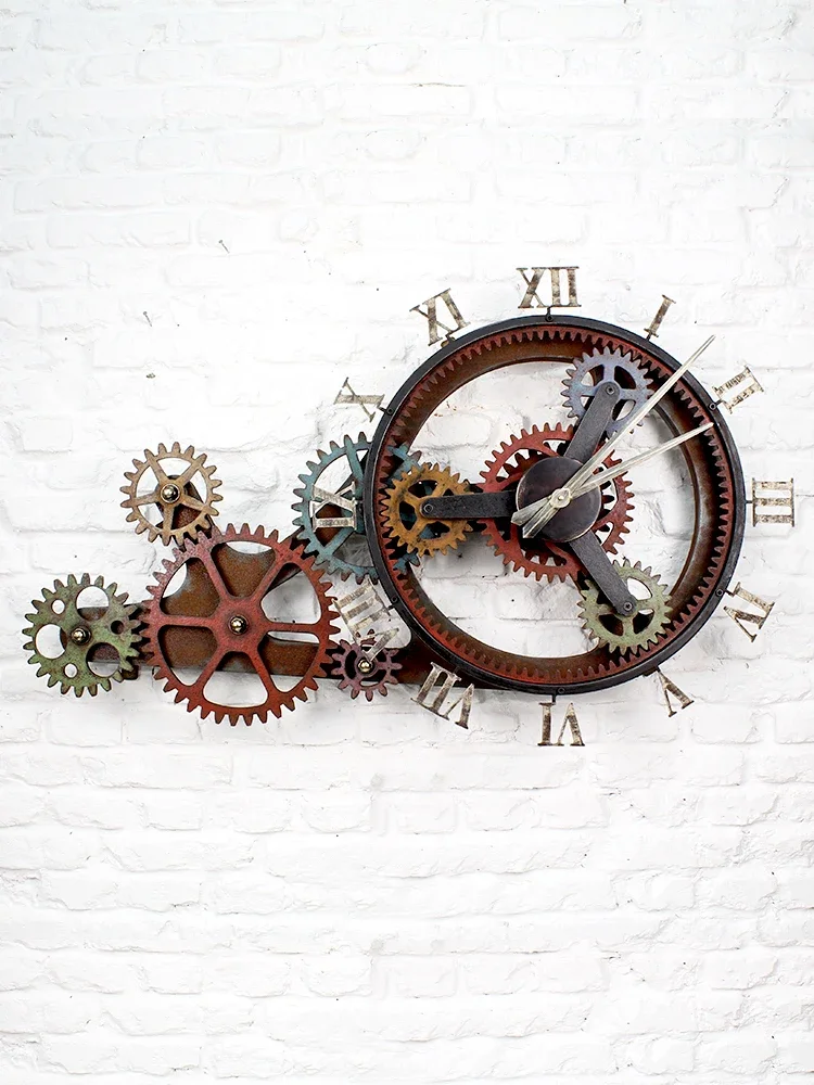 American bar restaurant retro machinery rotating wall clock wall wall hanging industrial wind wrought iron decoration