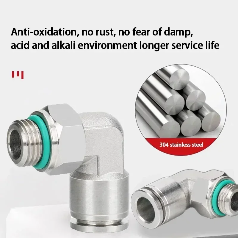 304 stainless steel pneumatic quick connector elbow PL-G thread M5 1/8 1/4 3/8 1/2 external thread sealing ring trachea hose 6 8