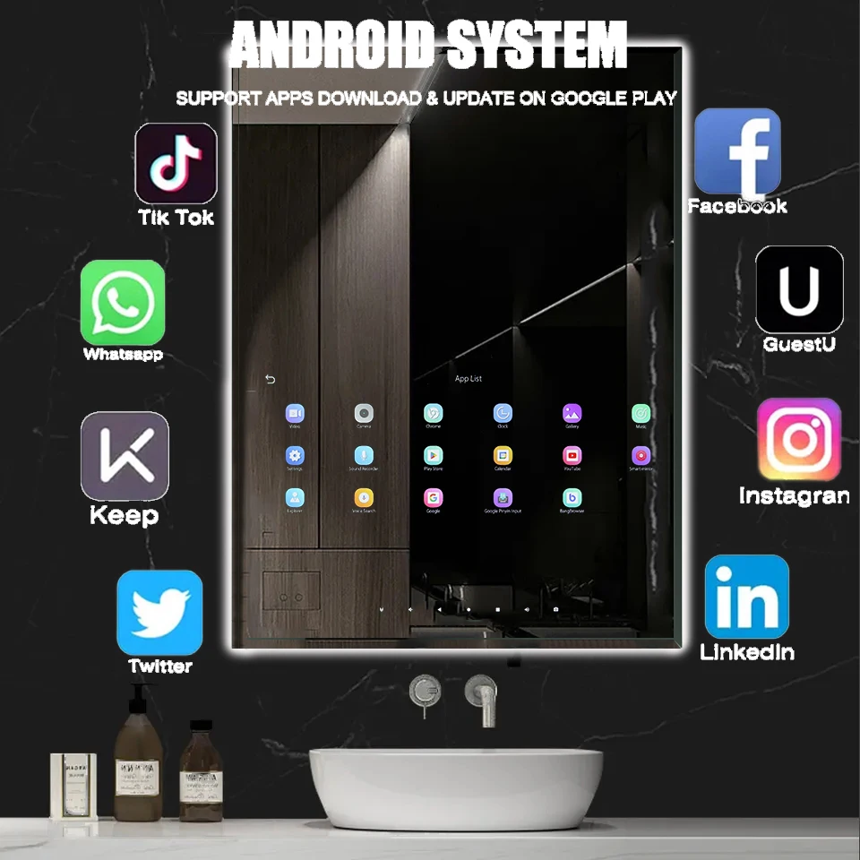 New Factory Smart Led Mirror Bathroom With Tv Wifi Blue-tooths Magic Mirror Price Smart Mirror Android