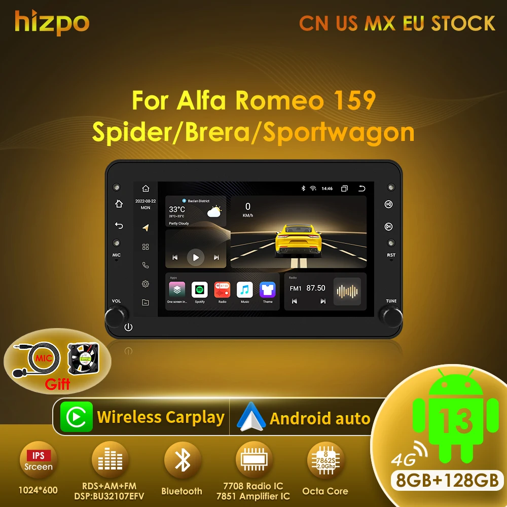 Hizpo AI Voice Android Auto Radio für Alfa Romeo 159 Brera Spider Sportwagon Carplay Auto Multimedia