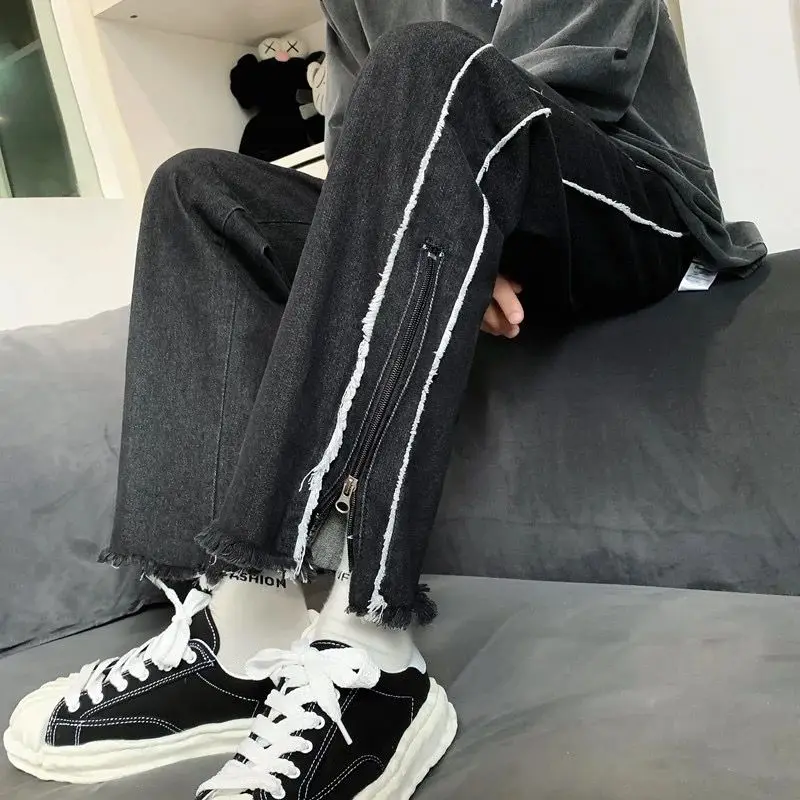 

Black Male Cowboy Pants 90s Streetwear Harajuku 2025 Fashion Wide Leg Luxury Stacked Y2k Vintage Straight Men's Jeans Trousers