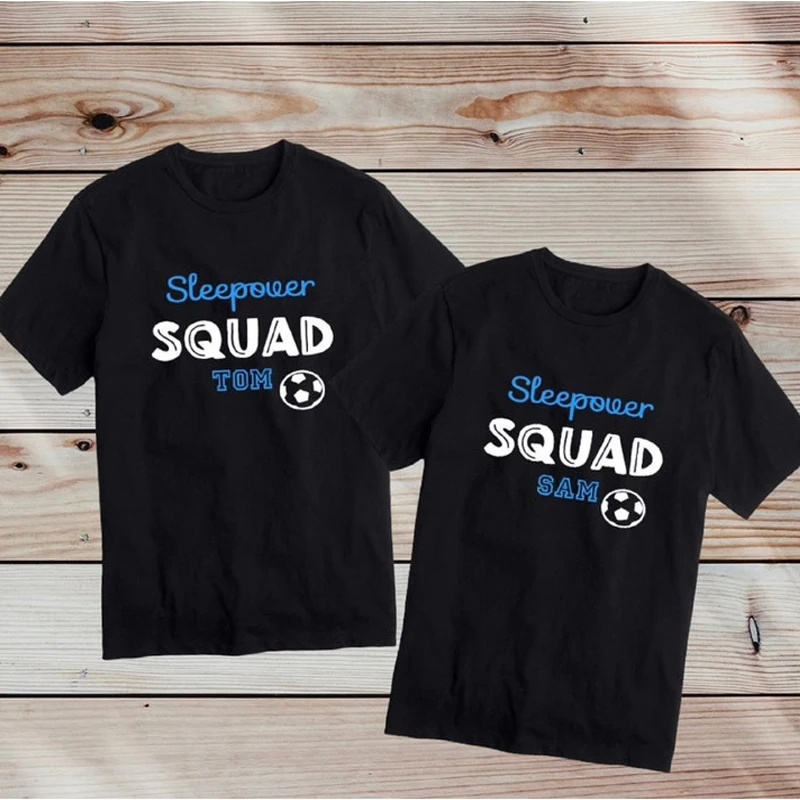 Personalised Sleepover Squad T-Shirt Boys Football Team Colours Top with Names Gift Present Mummy Personalised Family T Shirt