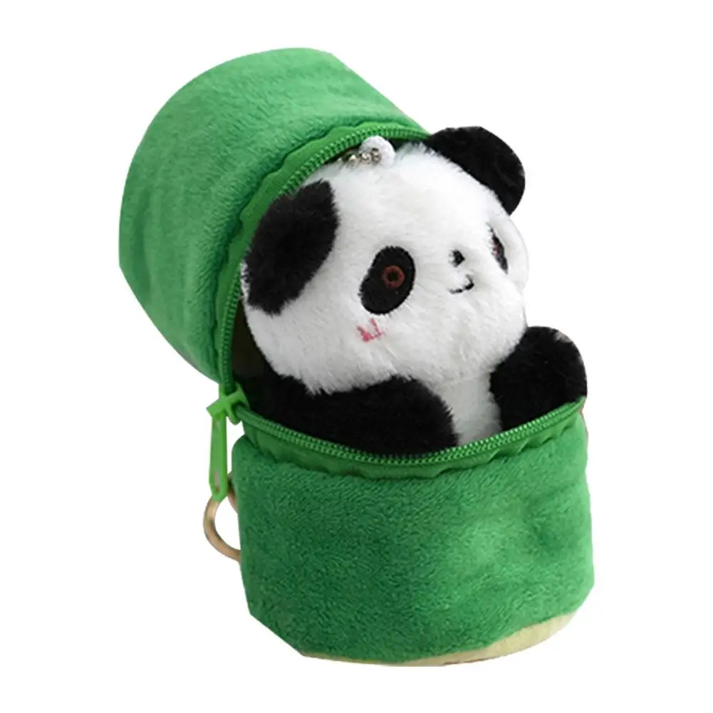 Panda Plush Chaveiros com saco de bambu, bonito Panda Chaveiros, Chaveiros Kawaii Recheados, Armazenamento, S8c8, 24