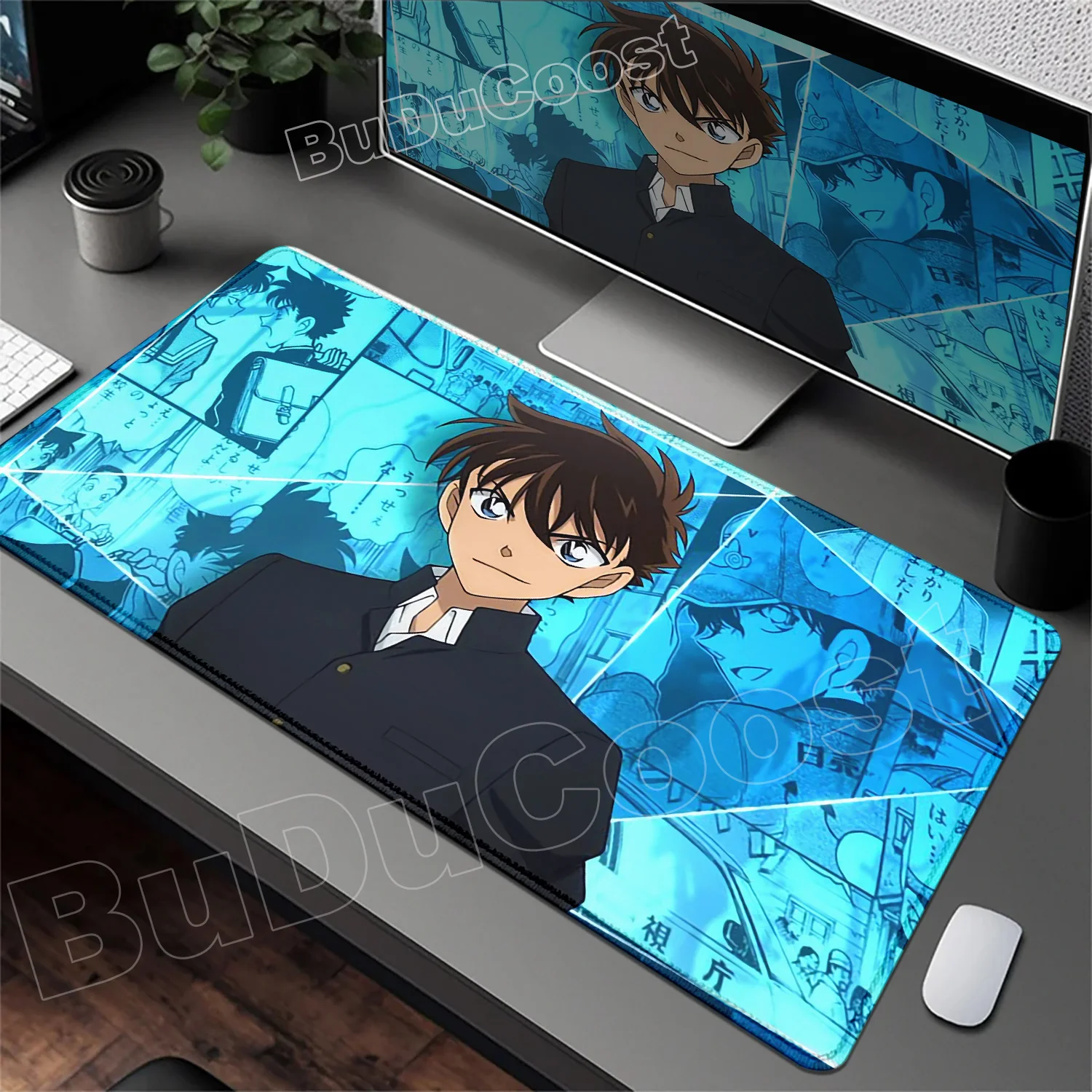 Keyboard PC Desk Pad Cute Anime Detective Conan Mousepad HD Printing Computer Gamers Locking Edge Non-slip Mouse Pad XXL 90x40cm