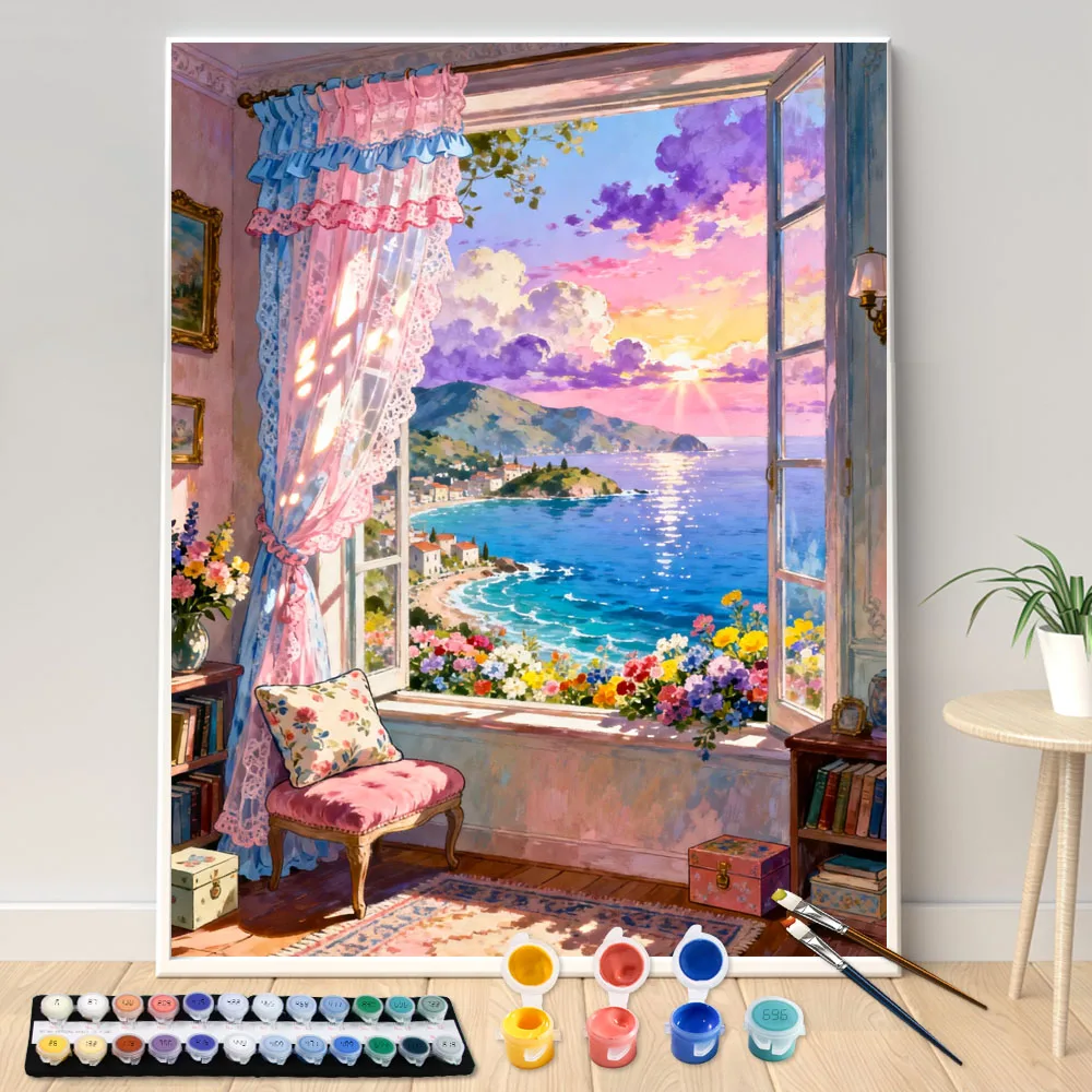 Malen nach Zahlen 40x50cm Sets Farbenfrohe Landschaftsbilder nach Zahlen für Heimdekorationen Handgemaltes DIY-Geschenk