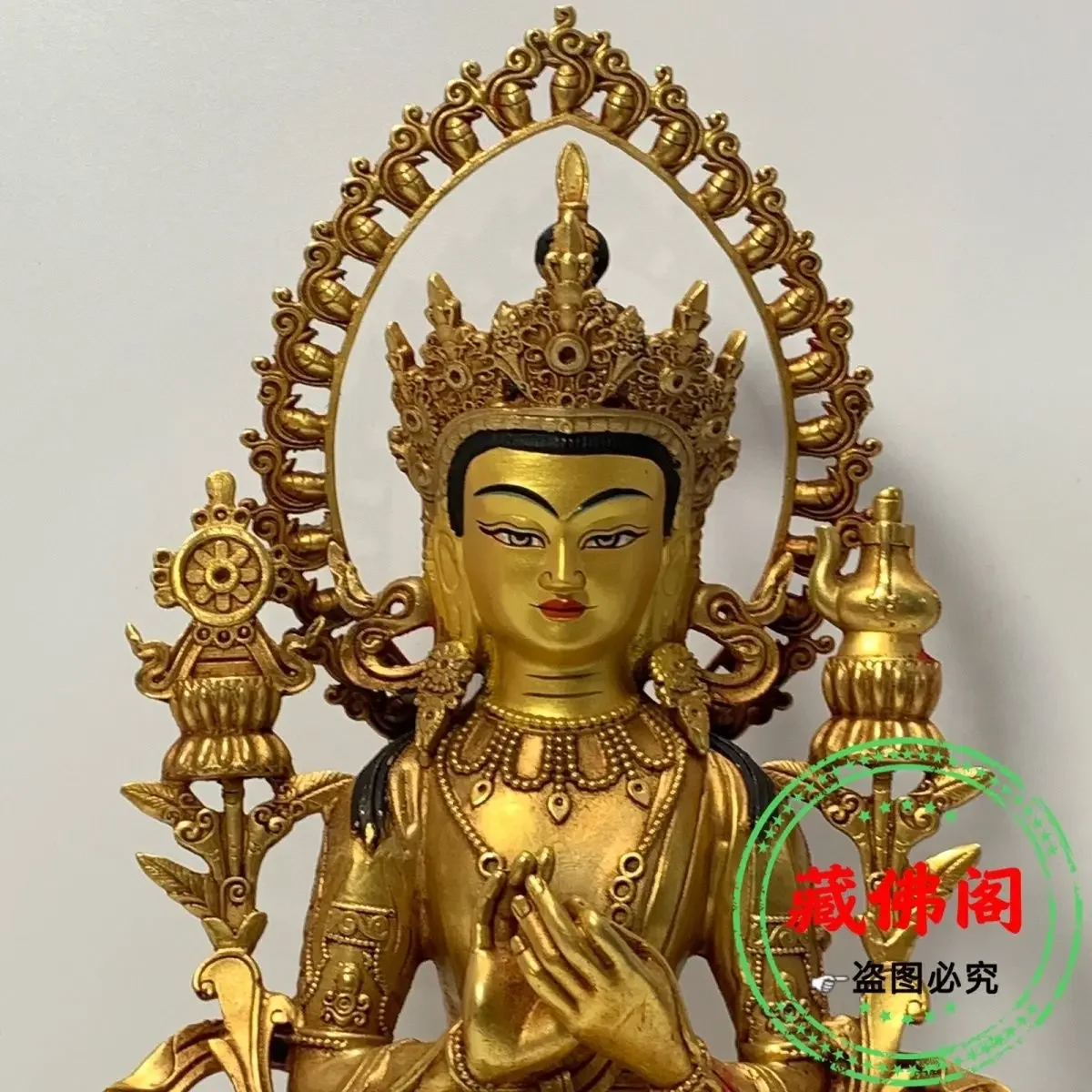 One Foot Maitreya Buddha Brass Exquisite Craftsmanship Tibetan Gilded Buddha Statue Colored Painting 10 Inch Household Decoratio