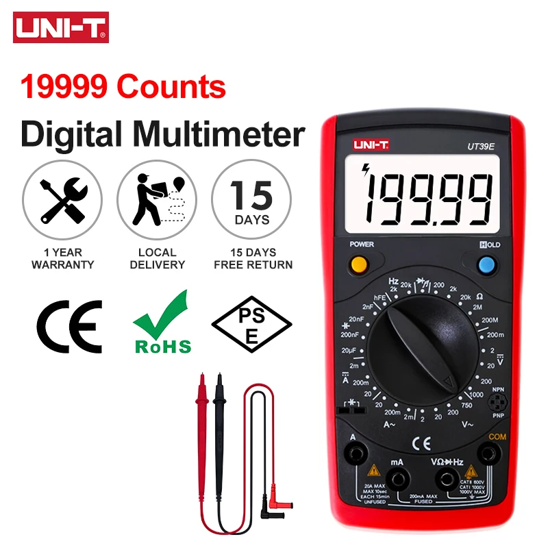 UNI T Multimeter Digital UT39E 20A 1000V AC DC Current Meter Voltmeter Frequency Capacitor Tester 19999 Counts
