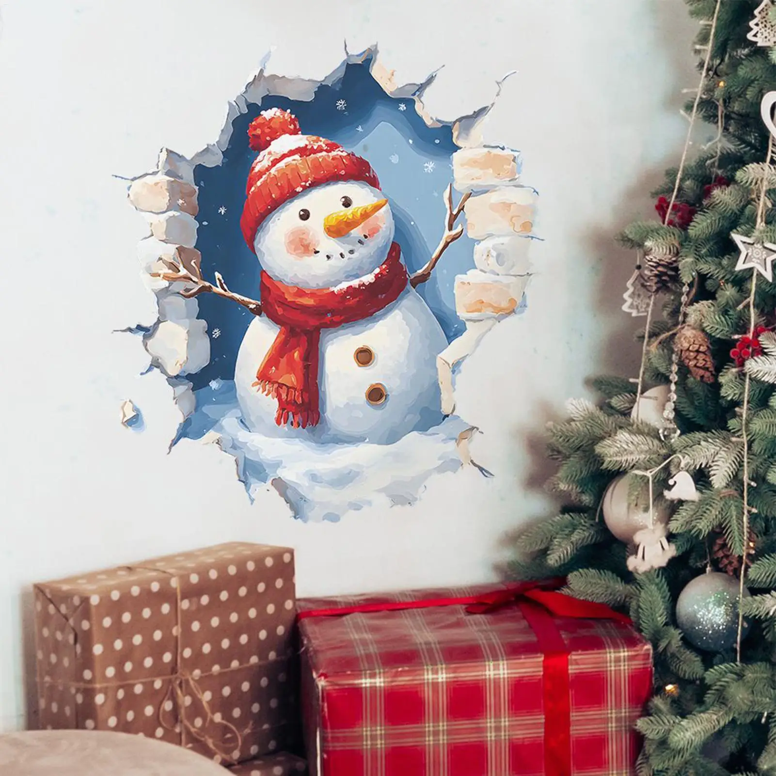 Illusion Wall Cling Decorative Breaking Holiday Sticker for Indoor Refrigerator Bathroom Kitchen Bedroom Glass Door Home