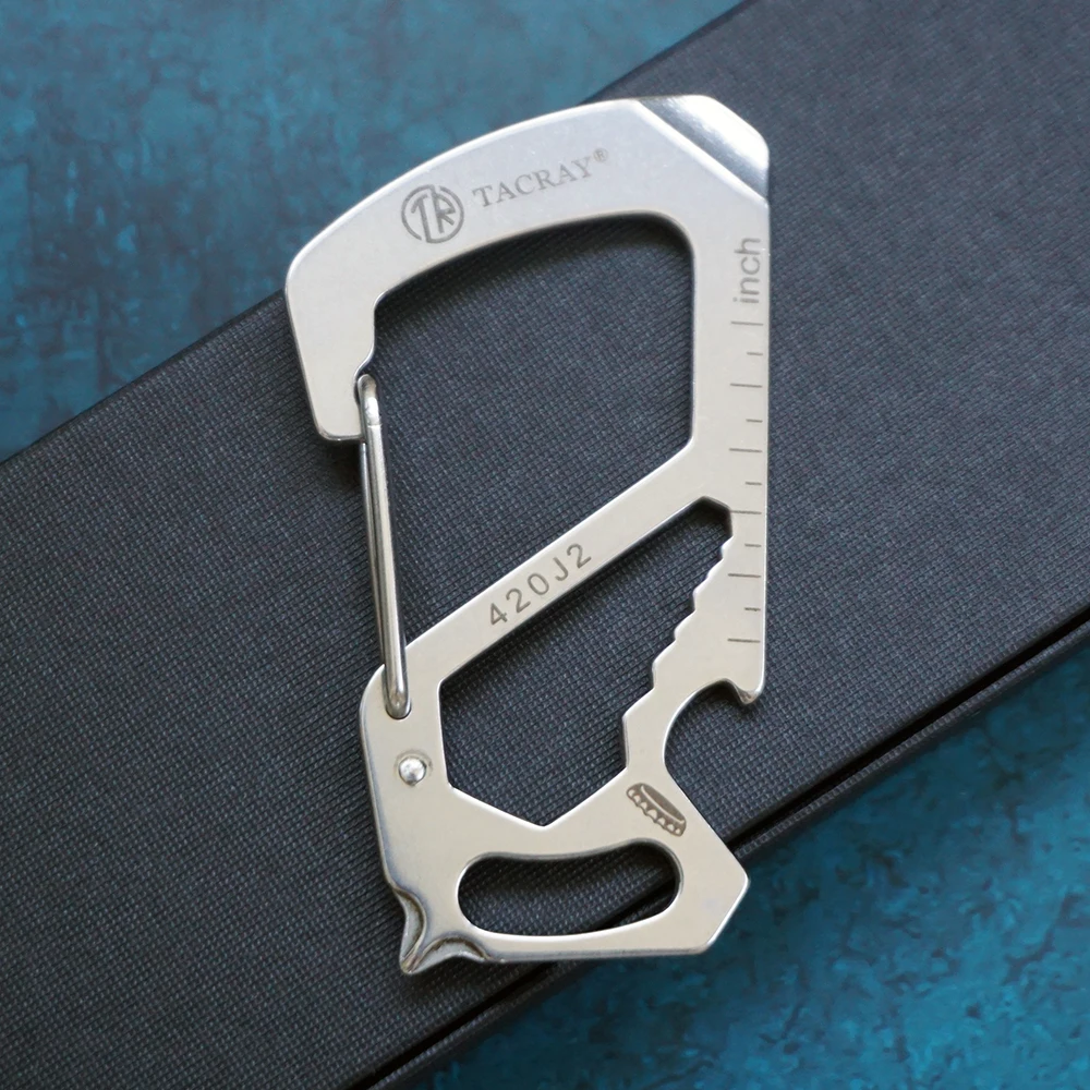 TACRAY Carabiner Clip Multitool Stainless Steel 7 Tools in 1 Quick Release Clasp Wrench Philips Screwdriver Slotted Key Holder