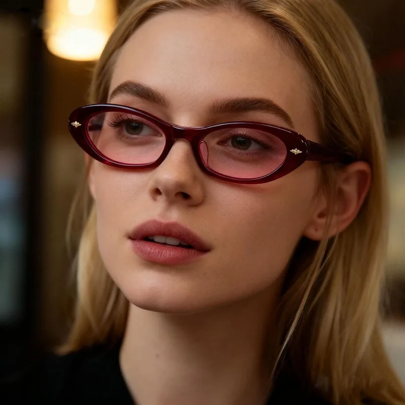 

New Narrow Frame Cat Eye Sunglasses for Women Retro Fashion Rice Nail Sunshade Glasses Outdoor Travel UV400 Protection Eyewear