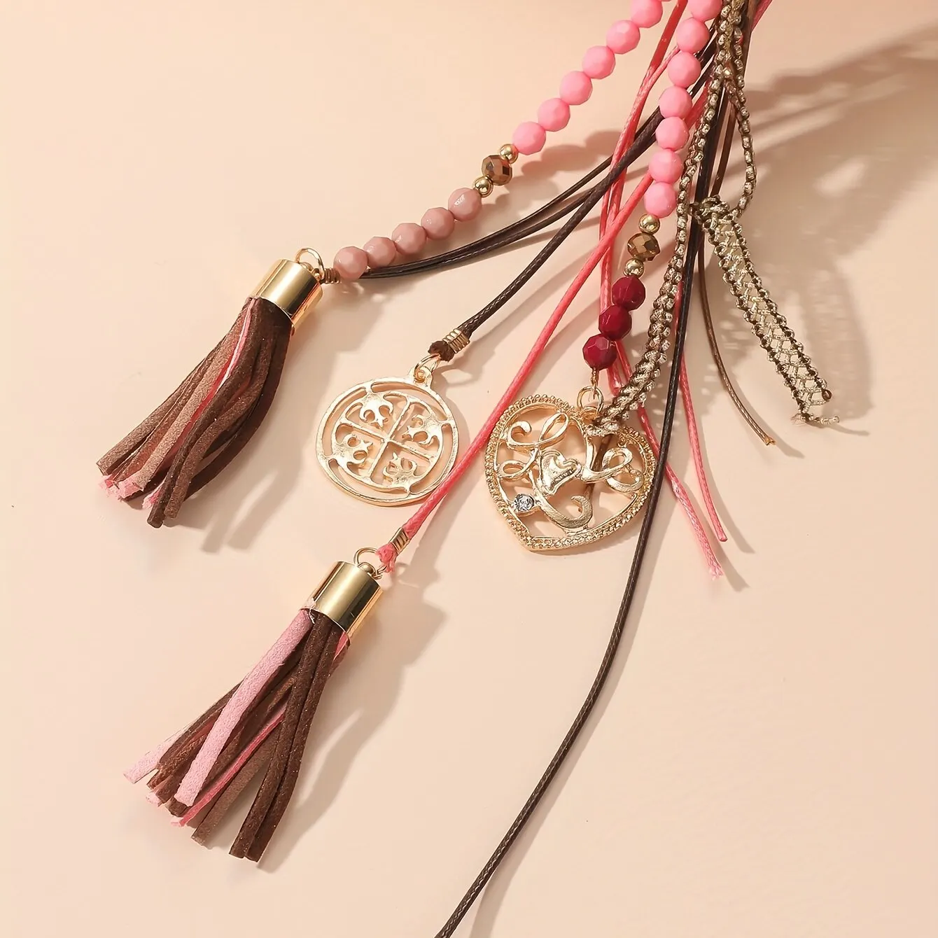 1 Simple Fashion Temperament Multi-line Leather Rope Tassel Necklace Lady Necklace Holiday Seaside Tourism Necklace National