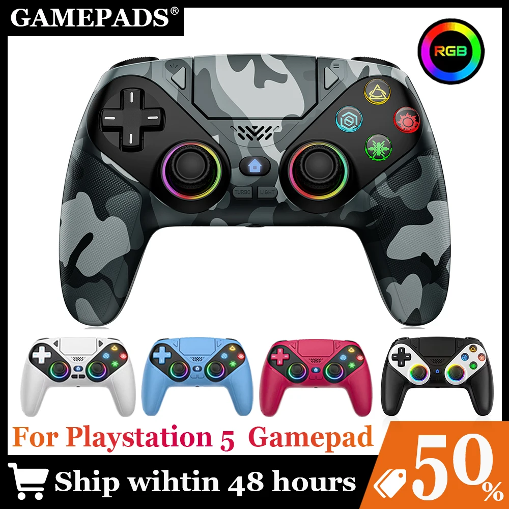 Manette sans fil pour Playstation 5, manette de jeu avec éclairage RGB, avec programmation de vibration Turbo Dual Sense, contrôleur de jeu pour console
