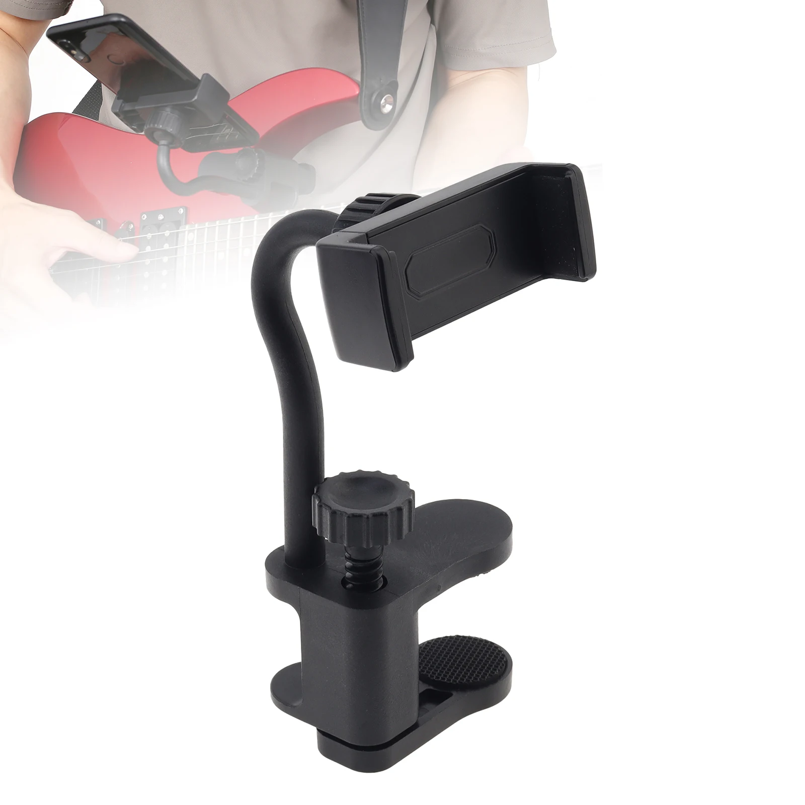 Guitar Phone Holder Adjustable Adjustable Rotatable Clip-On Holder for Guitar Bodies 1.25 to 4.33 in Thick (Not for Acoustic)