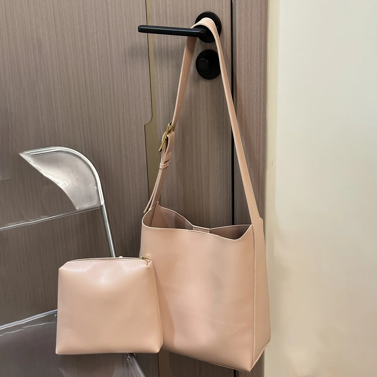 Two-piece mother bag women\'s bag fashion spring 2024 on the new soft leather shoulder bag large-capacity handbag woman