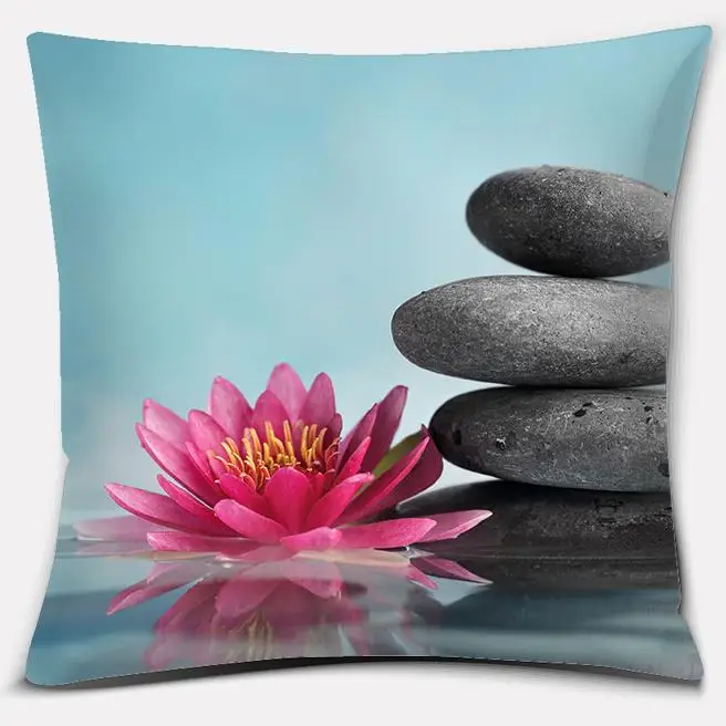 Home Office Decoration Pillow Bedroom Sofa Car Cushion Cover Buddha Zen Stone Flower Series 