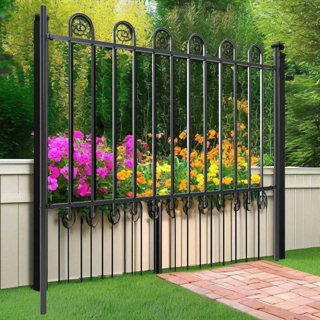 27.9ft Black Steel Garden Fence with Hoop Top - Durable and Stylish Outdoor Barrier