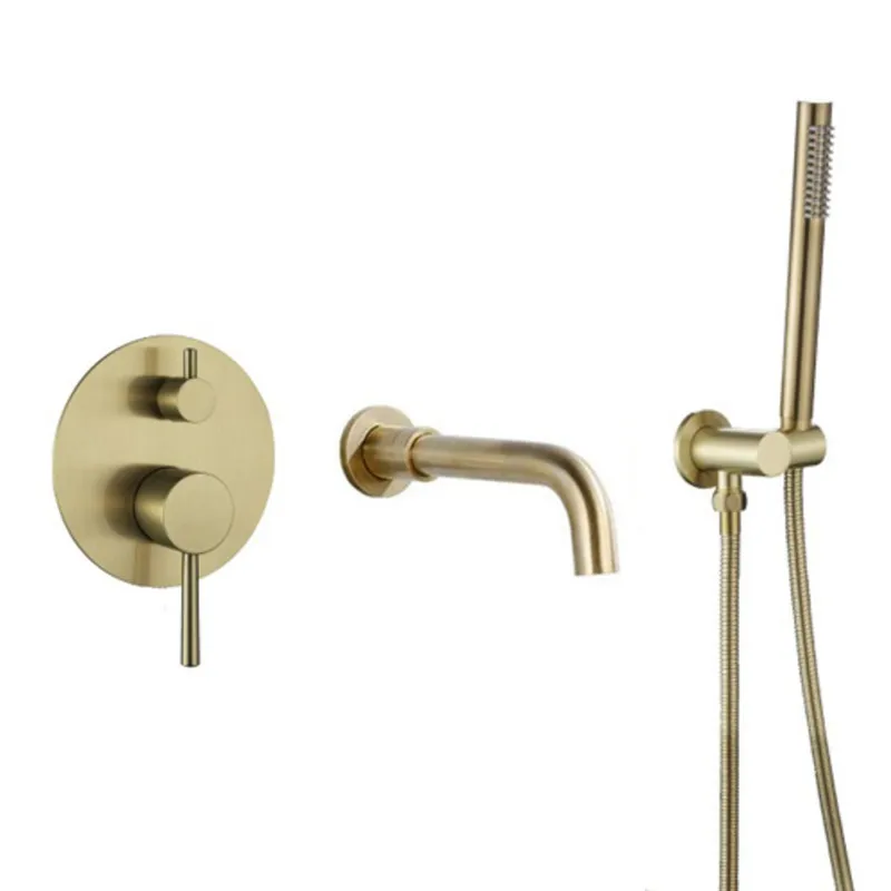 Brass spout Bathtub Faucet Wall Mounted Bathroom Basin Mixer Hand Shower Head brushed gold Bath & Shower Faucet BF998