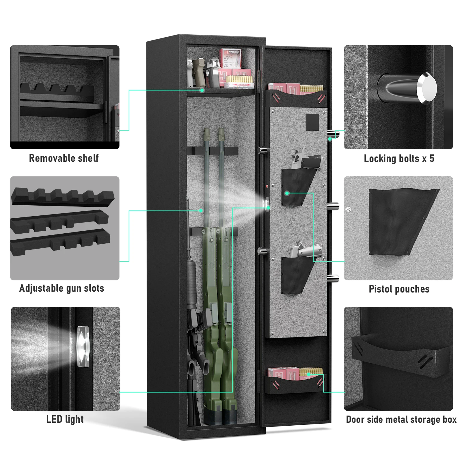 Gun Rifle Safe, Large Unassembled Rifle Safe, Quick Access Gun Cabinets ，Removable Shelf Bullet Rack and Gun Rack security box