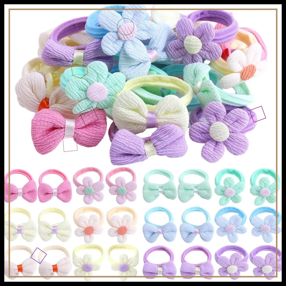 

24 Pcs Toddler Hair Ties for Girls, Cute Flower Elastic Scrunchies, Seamless Ponytail Holders, Little Girls Hair Accessories