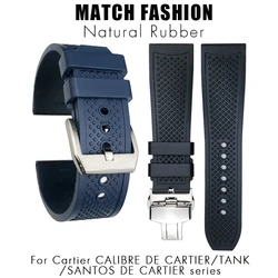 High Quality 20mm 21mm22mm 23mm 24mm Soft Natural Rubber Watchband for Cartier Tank CALIBRE Black Blue Watch Strap Wristband