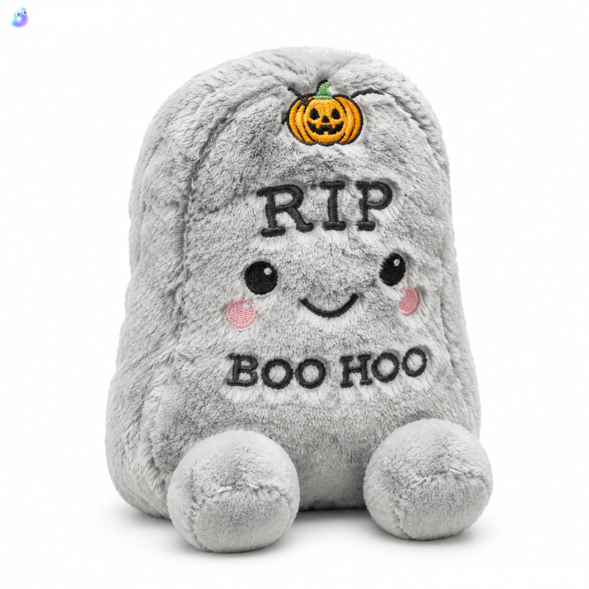 Cute Gray Tombstone Plush Toy with Embroidered RIP Boo Hoo, Soft Fuzzy Halloween Decor for Home or Party