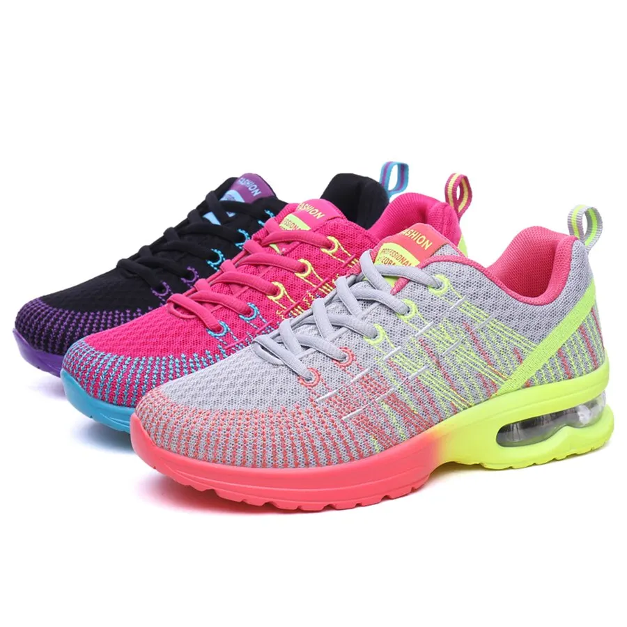 Mulheres Almofada De Ar Running Shoes para Tênis Moda Sneakers Lace Up Leve Respirável Lazer Ginásio Walking Shoes