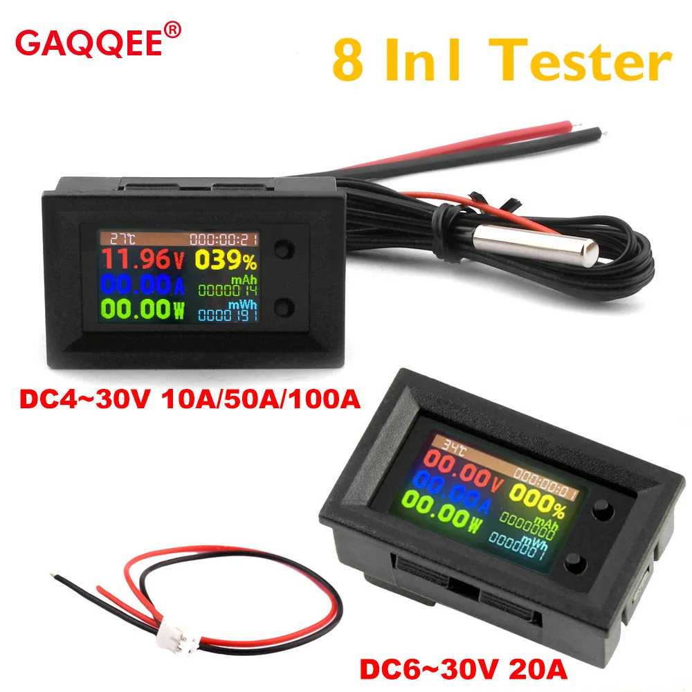 10A 20A 50A 100A Voltmeter Ammeter 8 in 1 Multifunction Digital IPS Voltage Current Power Energy Battery Test Electricity Meter