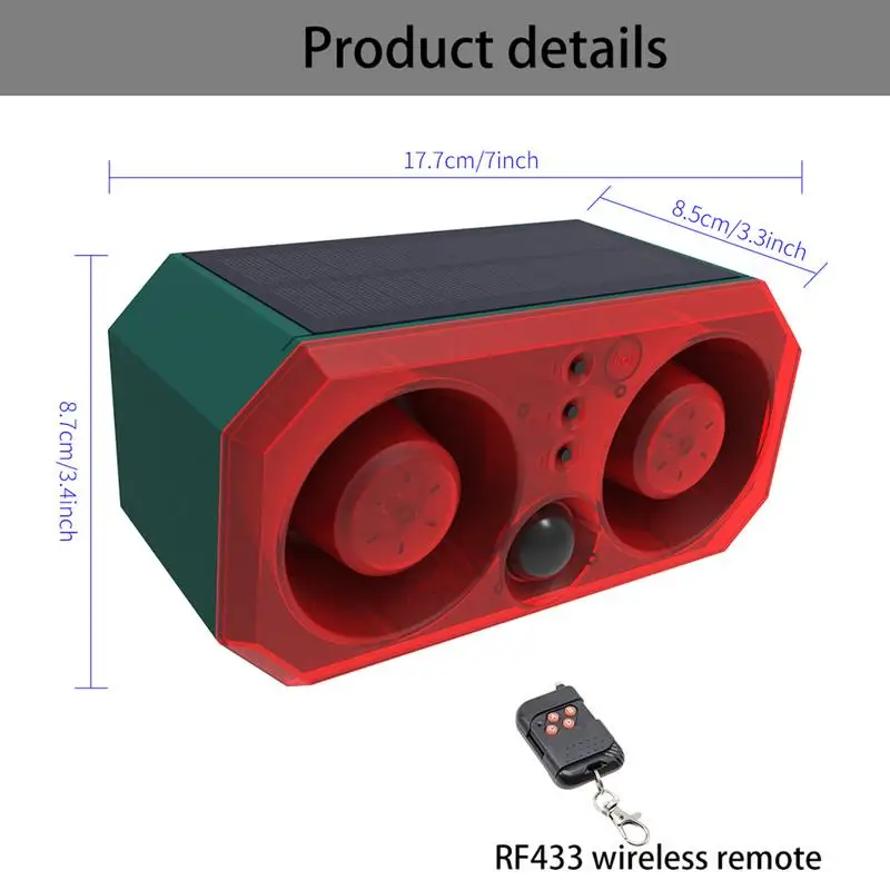 Solar Motion Alarm 130db Loud Motion Sensor Alarm Solar-Powered Noise Siren Alert Light Sound USB Rechargeable Recording Feature