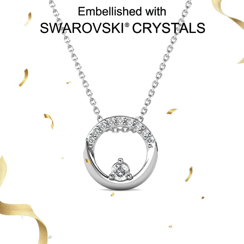 

Daisini 925 Sterling Silver Original Design Round Pendant Necklace with Swarovski Crystals for Women 18k Real Gold Plated Gift