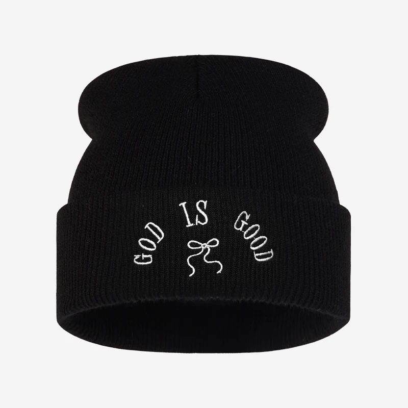 God Is Good Embroidered Beanie, Faith Letter Cuffed Knit Hat, Warm Winter Cap for Women Men, Church Sunday Inspirational Gift