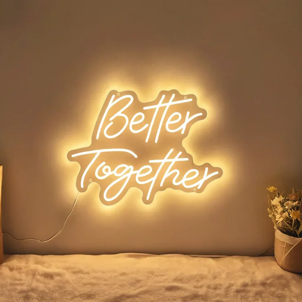 Neon Sign Better Together งานแต่งงานไฟตกแต่งห้องนอนครบรอบหมั้น Neon LED ป้ายสุนทรียศาสตร์ตกแต่งห้อง