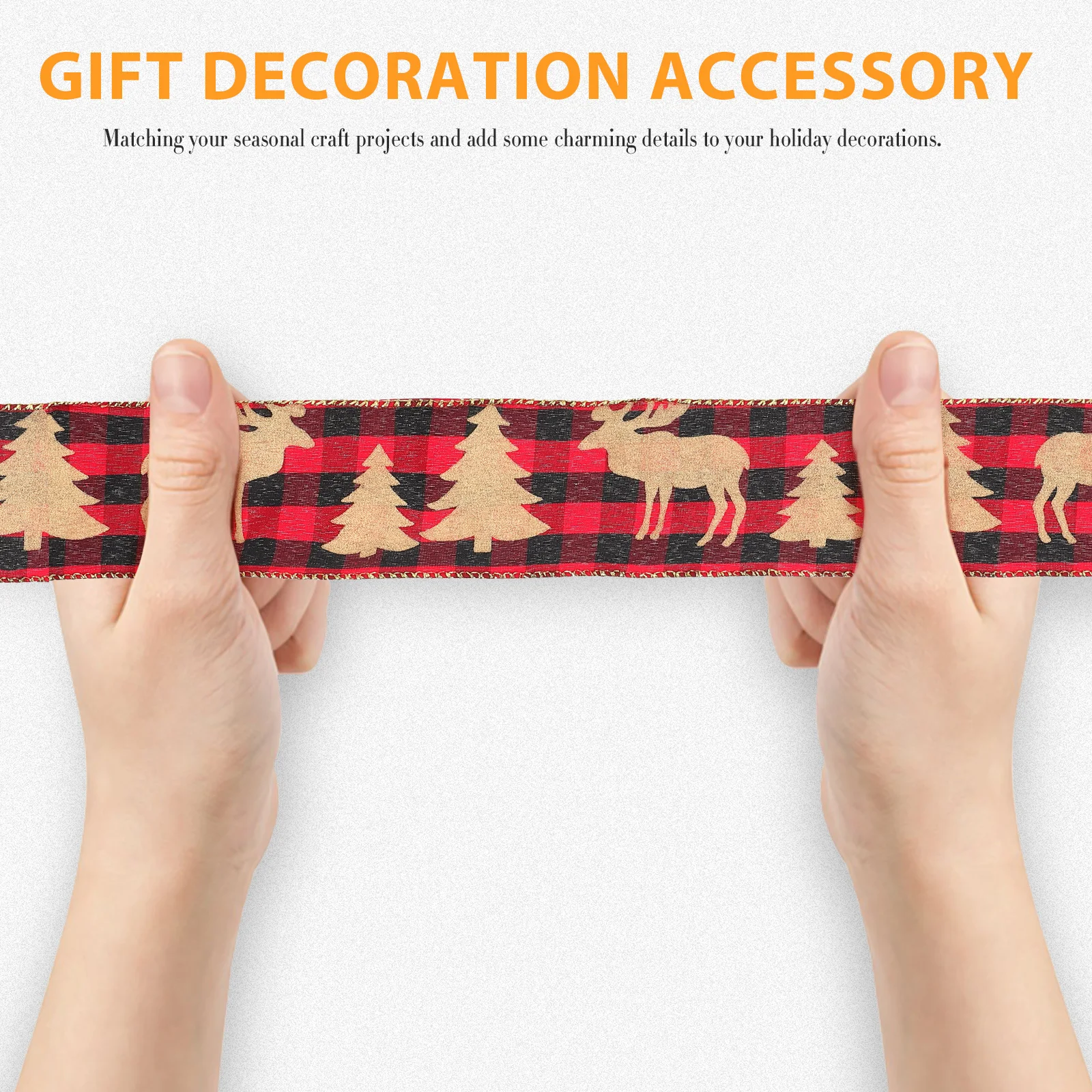 DIY Christmas Ribbon 8M Long Wear-Resistant Xmas Tree Print Ribbon for Gift Packaging Craft Hair Ornament Wreath Making