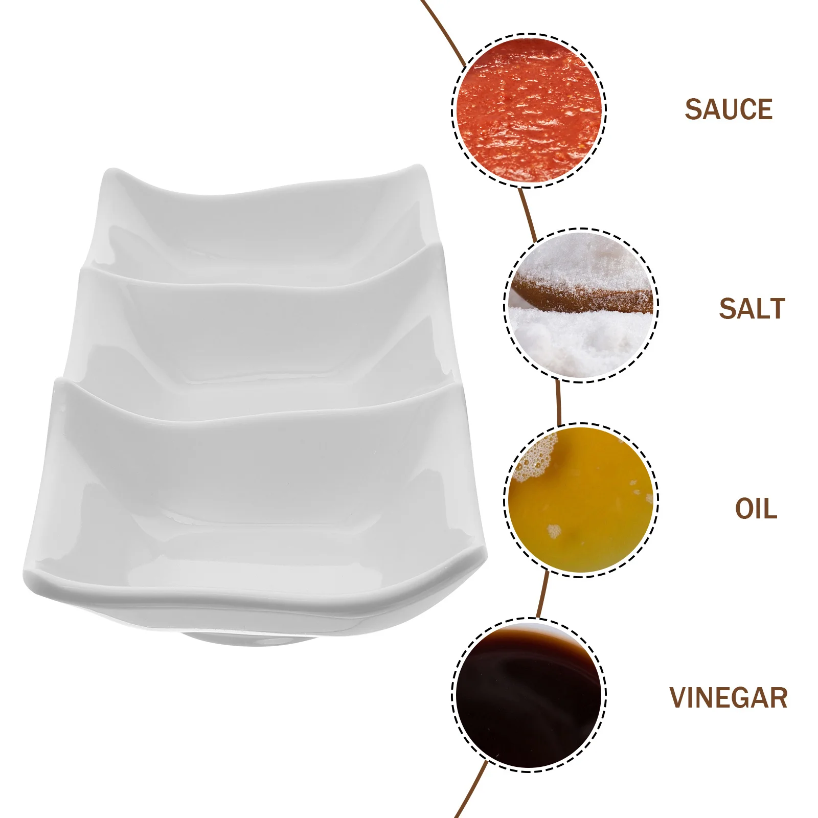 Bandeja para inmersión de salsa de tres rejillas, práctica plato de condimentos para el hogar para salsa de soja, aceite de chile Wasabi, platos para servir en restaurante