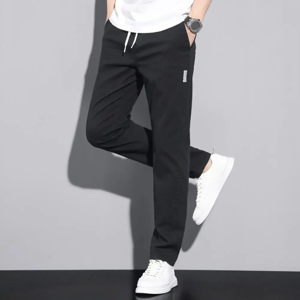 Solid Color Men Pants Men's Drawstring Elastic Waist Wide Leg Pants with Pockets for Sport Travel Daily Wear Everyday Wear