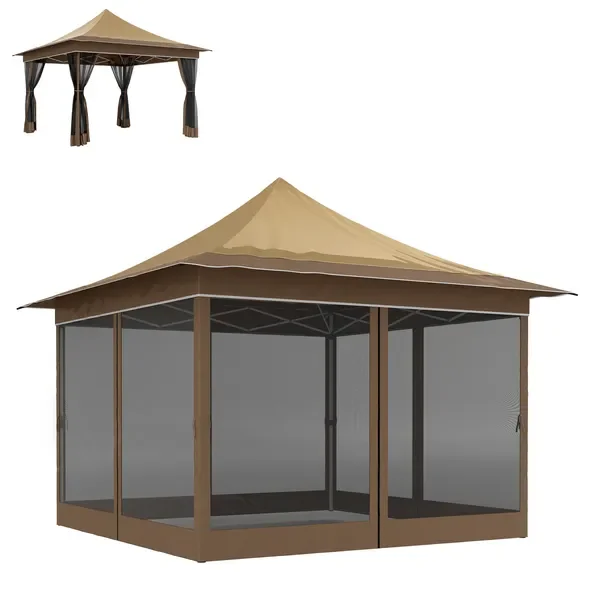 

Садовый шатер-беседка 12' x 12' с защитой от УФ-излучения UPF50+, с сетчатыми вставками, портативный, раскладной, с сумкой для переноски, для патио, сада, газона, бежевый