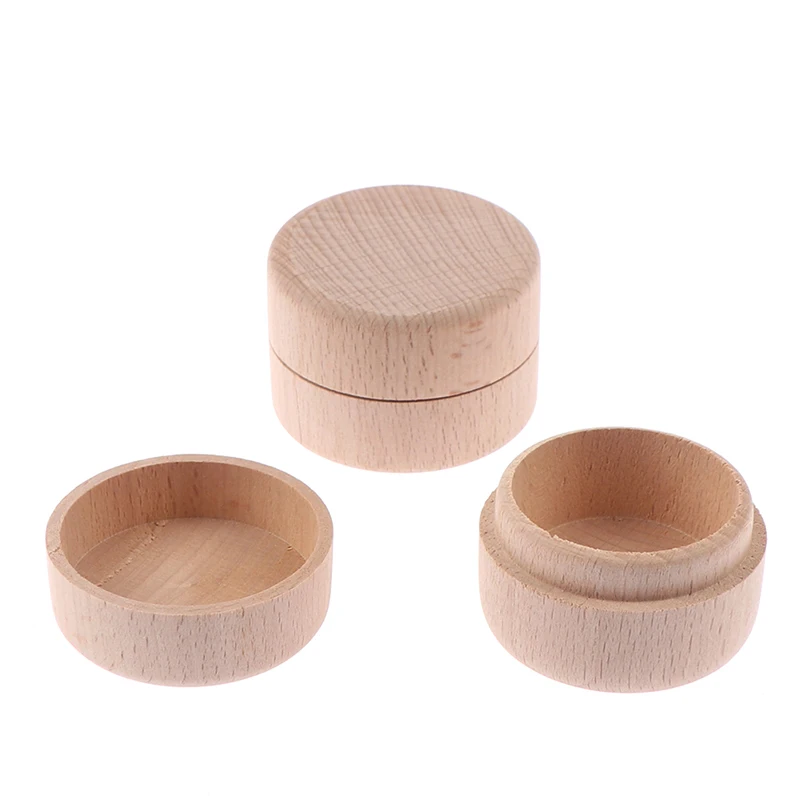 1pcs Wedding Small Round Wooden Ring Box Jewelry Trinket Storage Container Holder Custom Rings Bearer Blank DIY